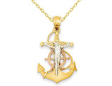 14K Yellow, White and Pink Gold Mariners Cross Pendant Necklace with Chain